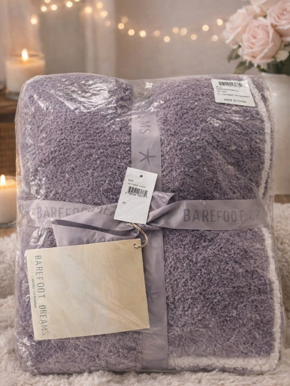 Barefoot Dreams NWT Cozy Chic Contrast Tip Blanket 45" x 60" Lavendar and White